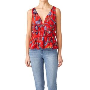 Rebecca Minkoff Women's Red Floral Lucy‎ Top Size XS